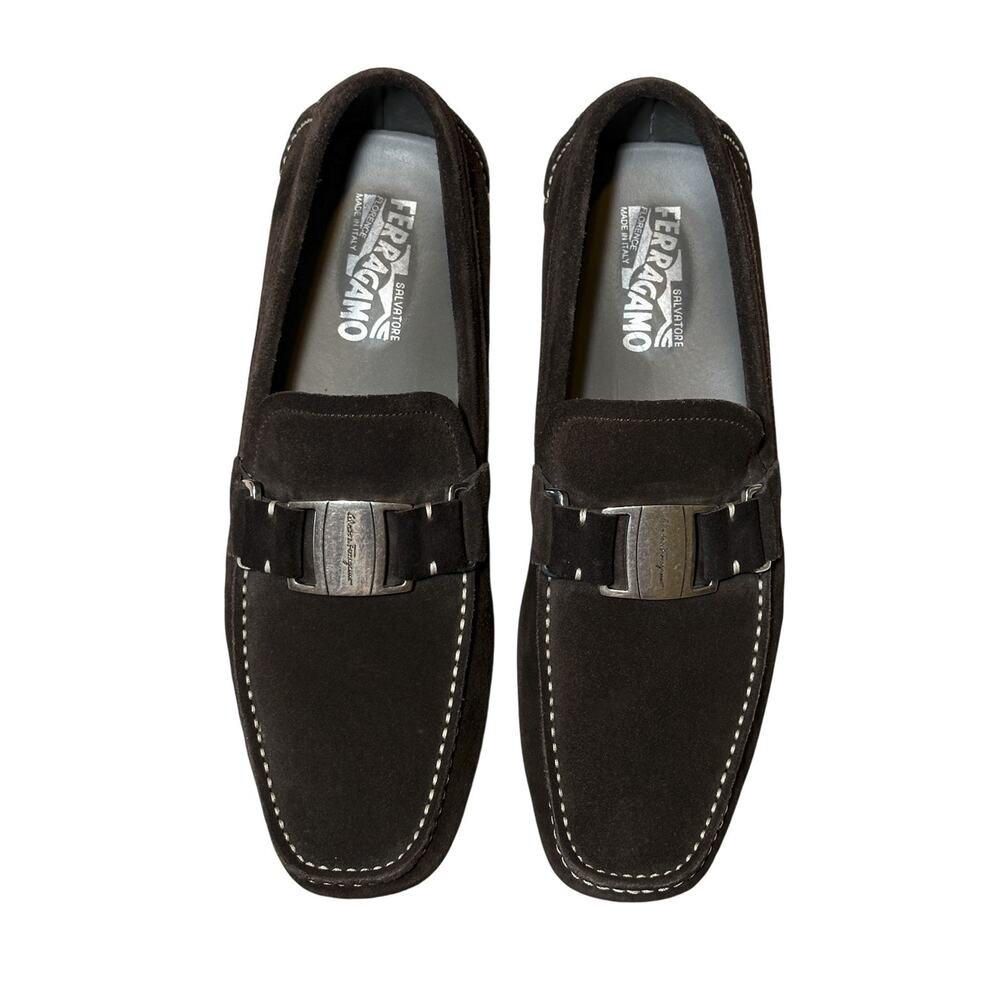 Salvatore Ferragamo Brown Suede Gancini Bit Loafers Slip On Casual Moccasins 9.5